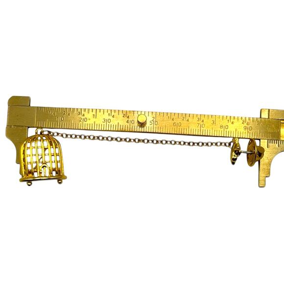 Vintage MONET Bird with Cage Brooch Gold Tone Chain Pin Signed - Picture 6 of 7